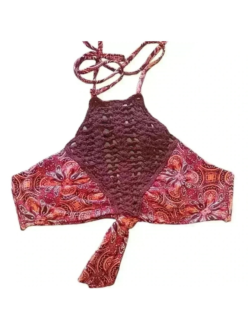 Altar'd State Crochet Halter Bikini Top Boho Paisley Tie Back Swim
Size Small